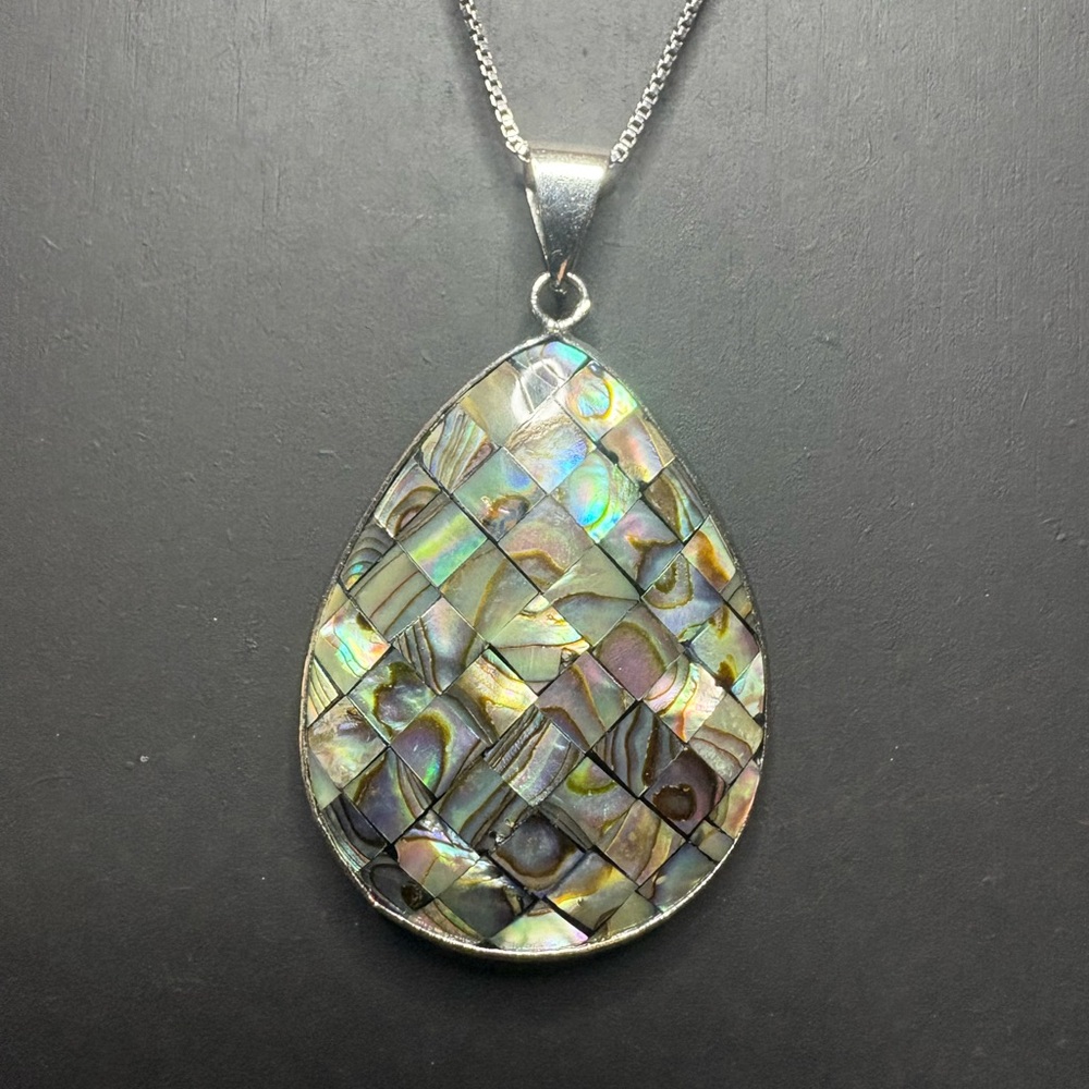 Necklace Mosaic Genuine Abalone Shell Statement Boho - Picture 3 of 3